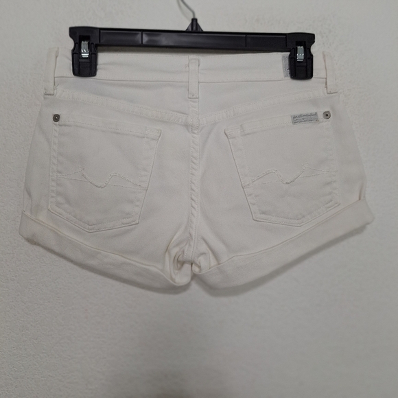 7 For All Mankind White Bohemian Coastal Low Rise Cuffed Denim Shorts Size 24 - Picture 4 of 8
